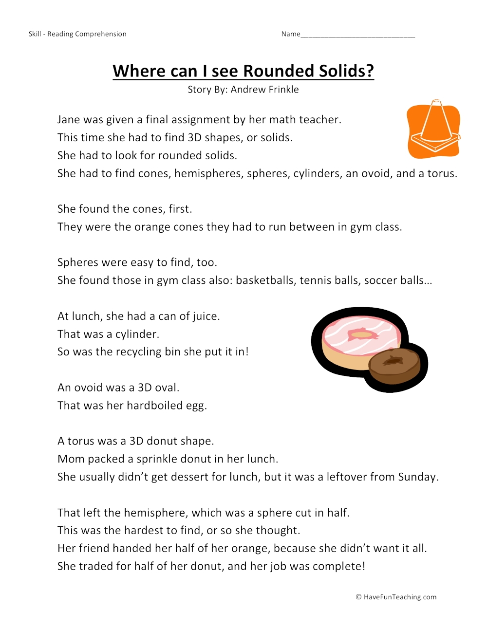 Where Can I See Rounded Solids Reading Comprehension Worksheet Have Fun Teaching