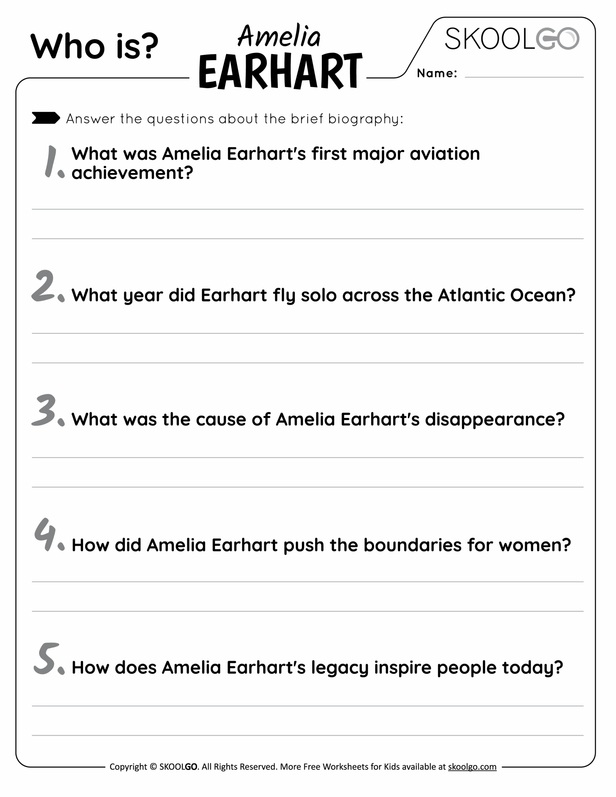 Amelia Earhart Reading Comprehension Worksheet Pdf