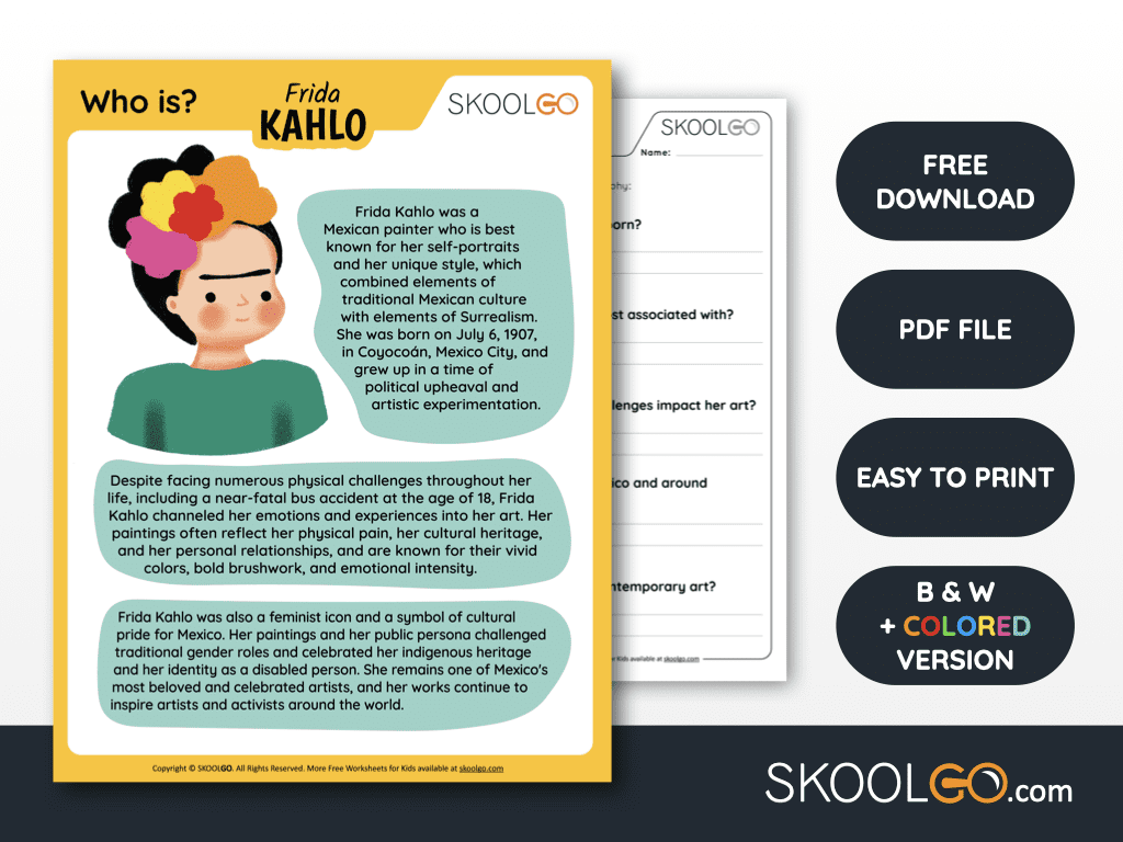 Who Is Frida Kahlo Free Worksheet For Kids SKOOLGO