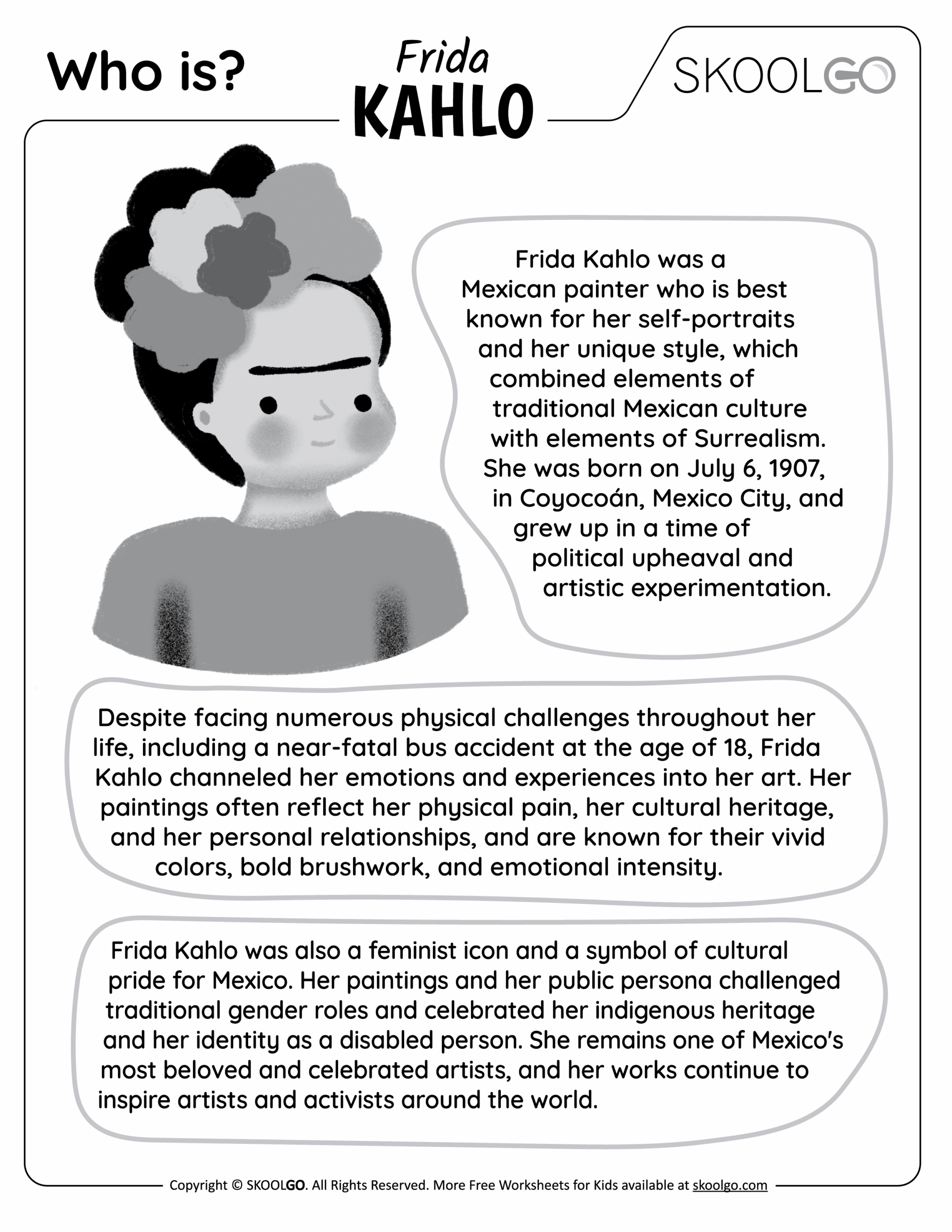 Who Is Frida Kahlo Free Worksheet For Kids SKOOLGO