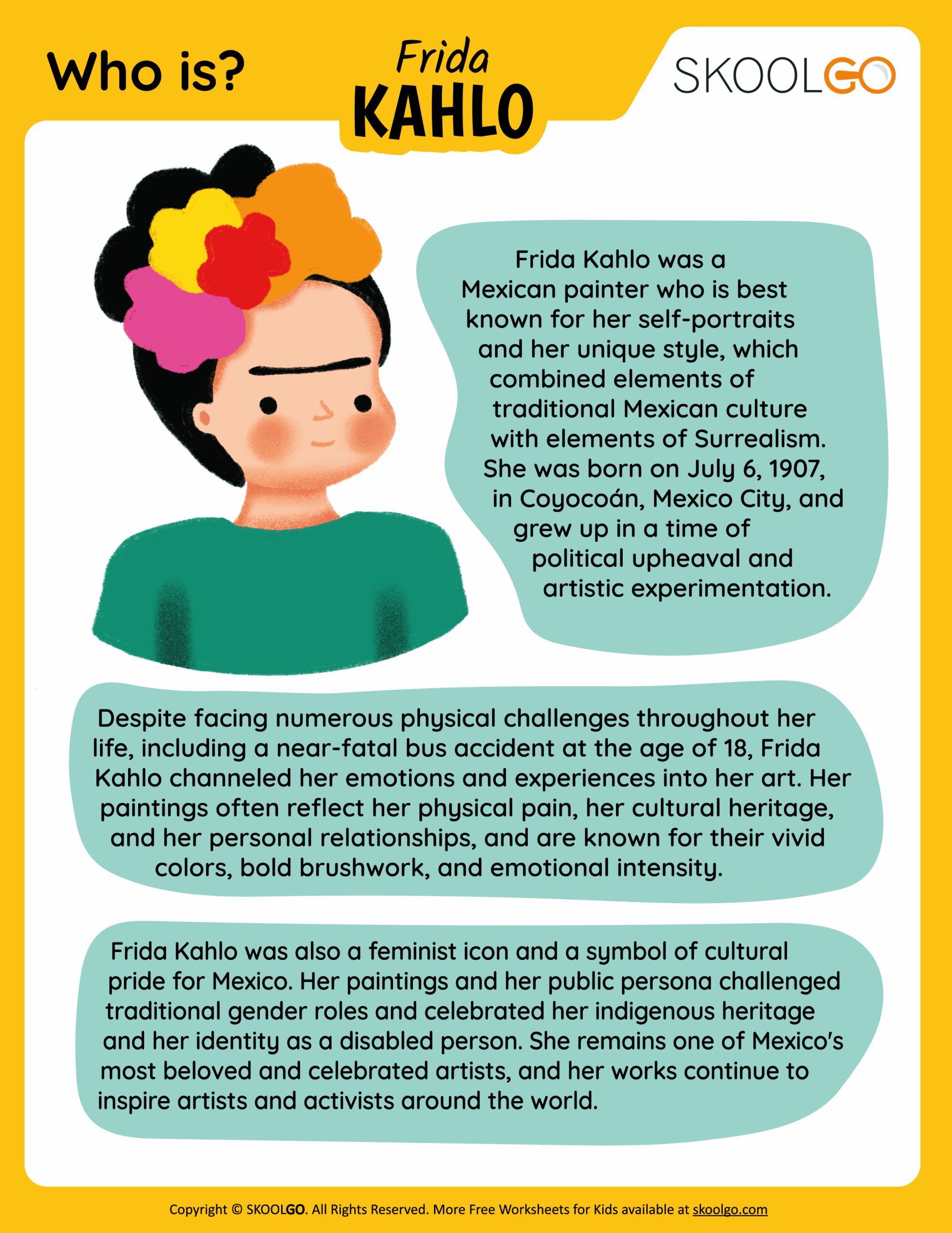 Frida Kahlo Reading Comprehension Worksheet