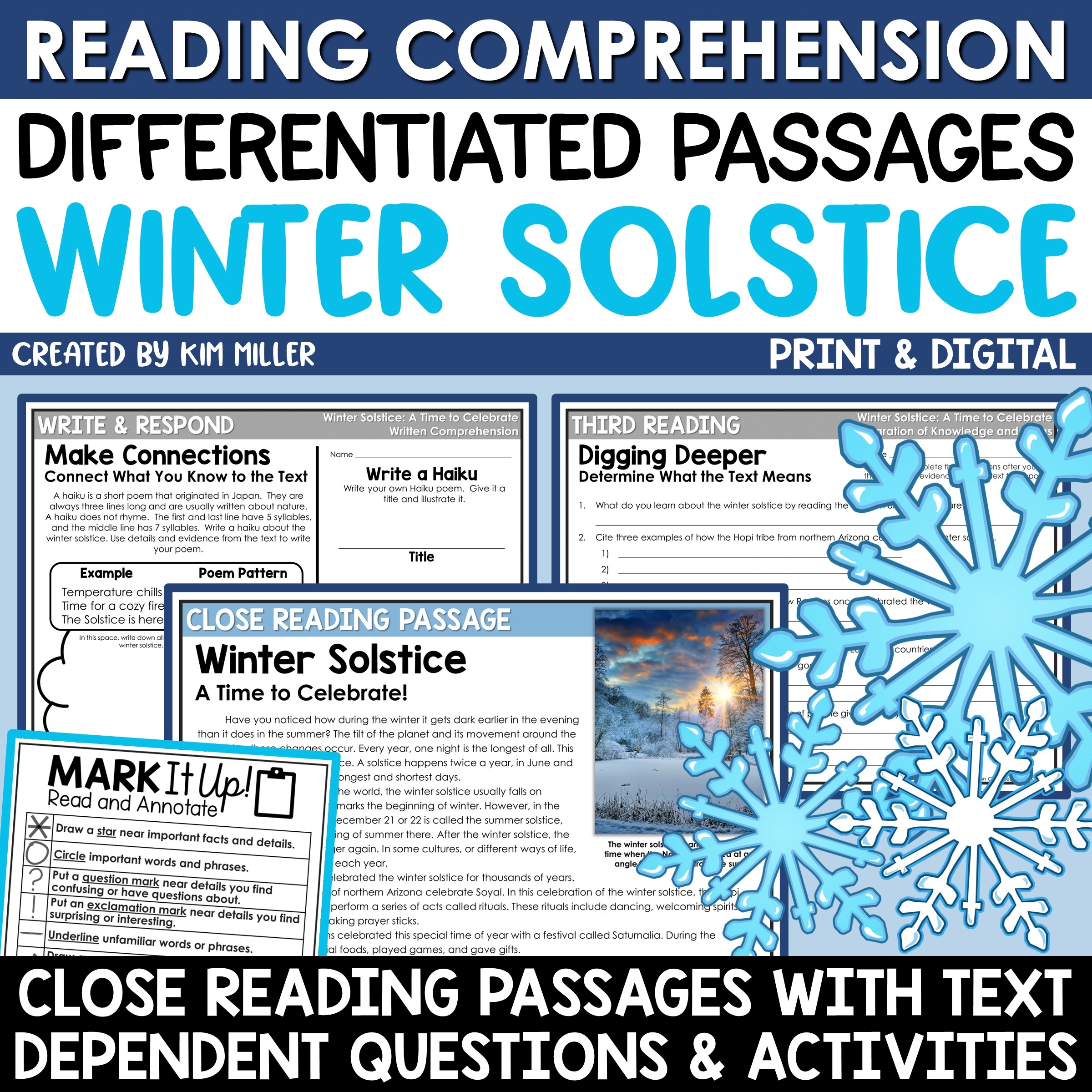 Winter Solstice Differentiated Close Reading Comprehension Passages Questions A Love Of Teaching Kim Miller